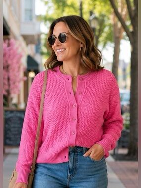 🩷 LAVENDER J Fuschia Pink Button-Up Cardigan